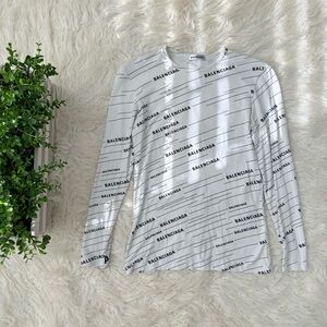 Balenciaga Long Sleeve Logo Top Black White Medium